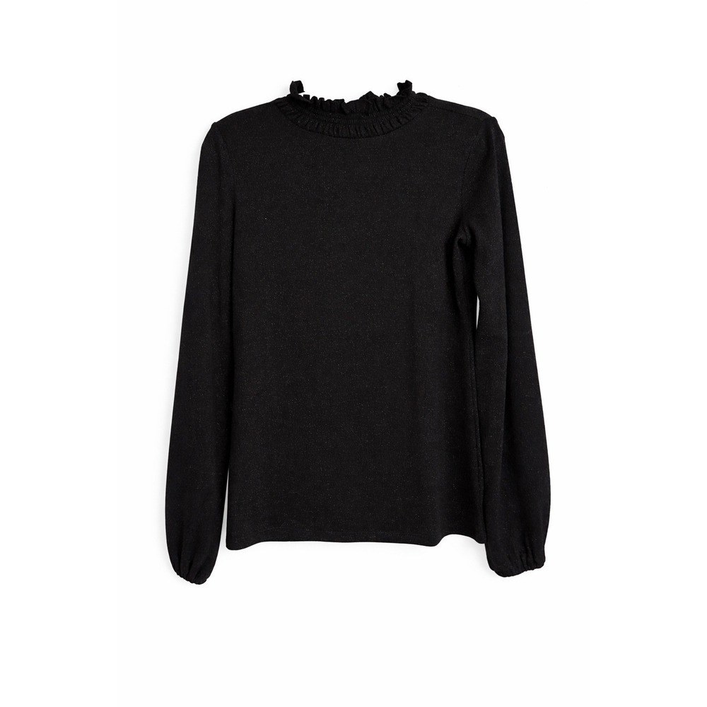 NWT Talbots Black Shimmer Ruffle Neck Sweater XS Velvet Tie MSRP $109